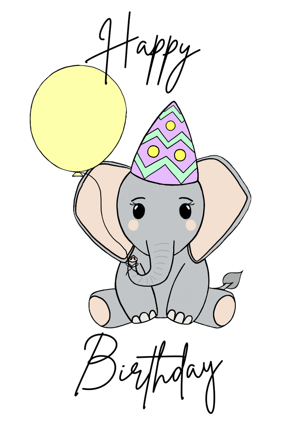 Ellie’s Birthday Bash Greetings Card – A6 Hand Drawn Birthday Card with White Envelope