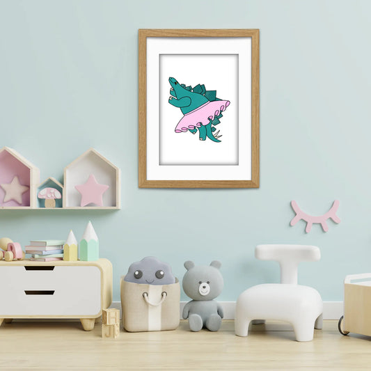Dino Friends Dancing Stegosaurus Art Print