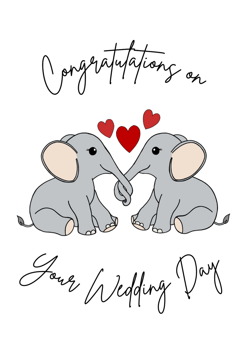 Trunks Tied, Love United Greetings Card – A6 Hand Drawn Wedding Greetings Card with White Envelope