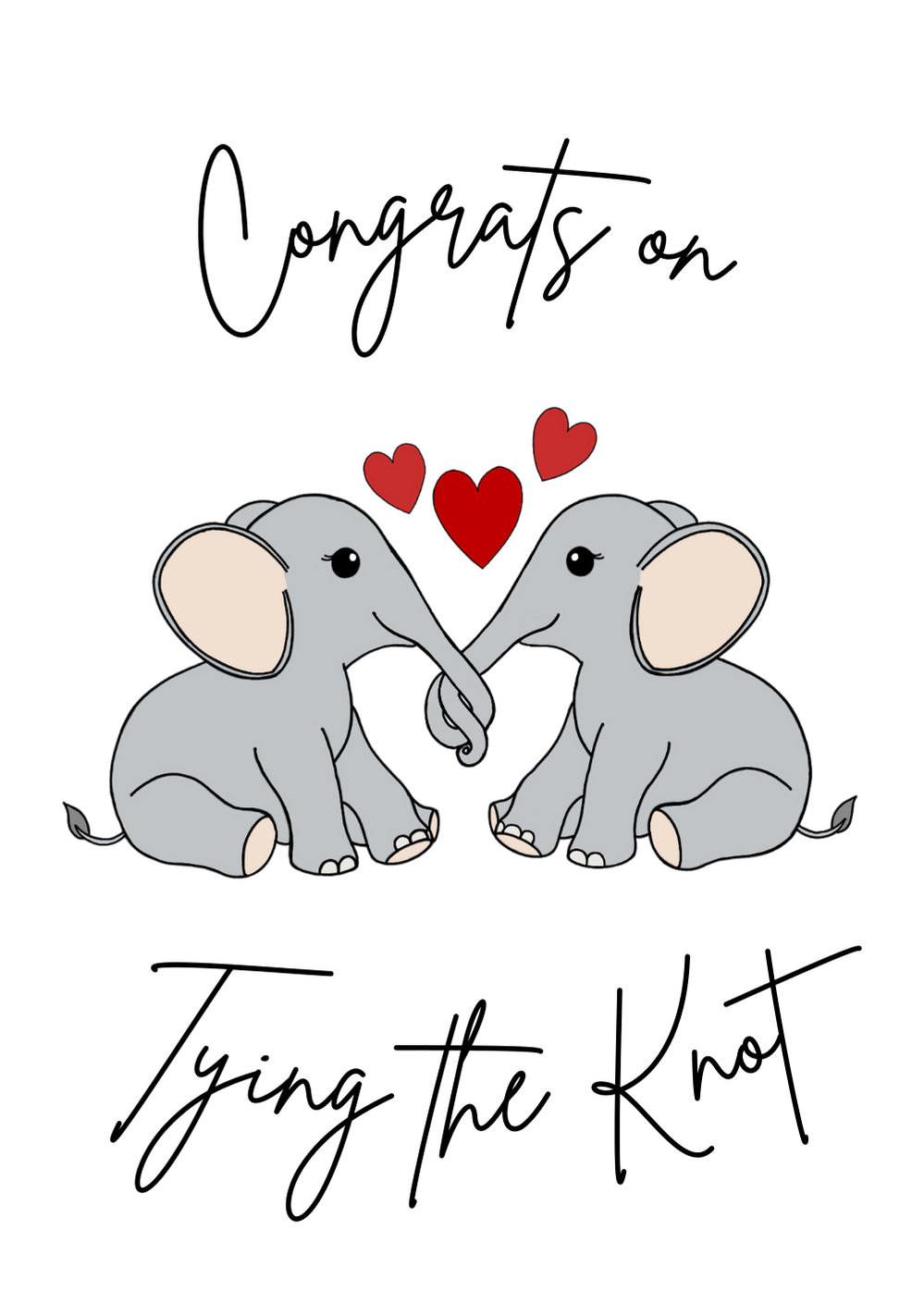 Trunks Tied, Love United Greetings Card – A6 Hand Drawn Wedding Greetings Card with White Envelope