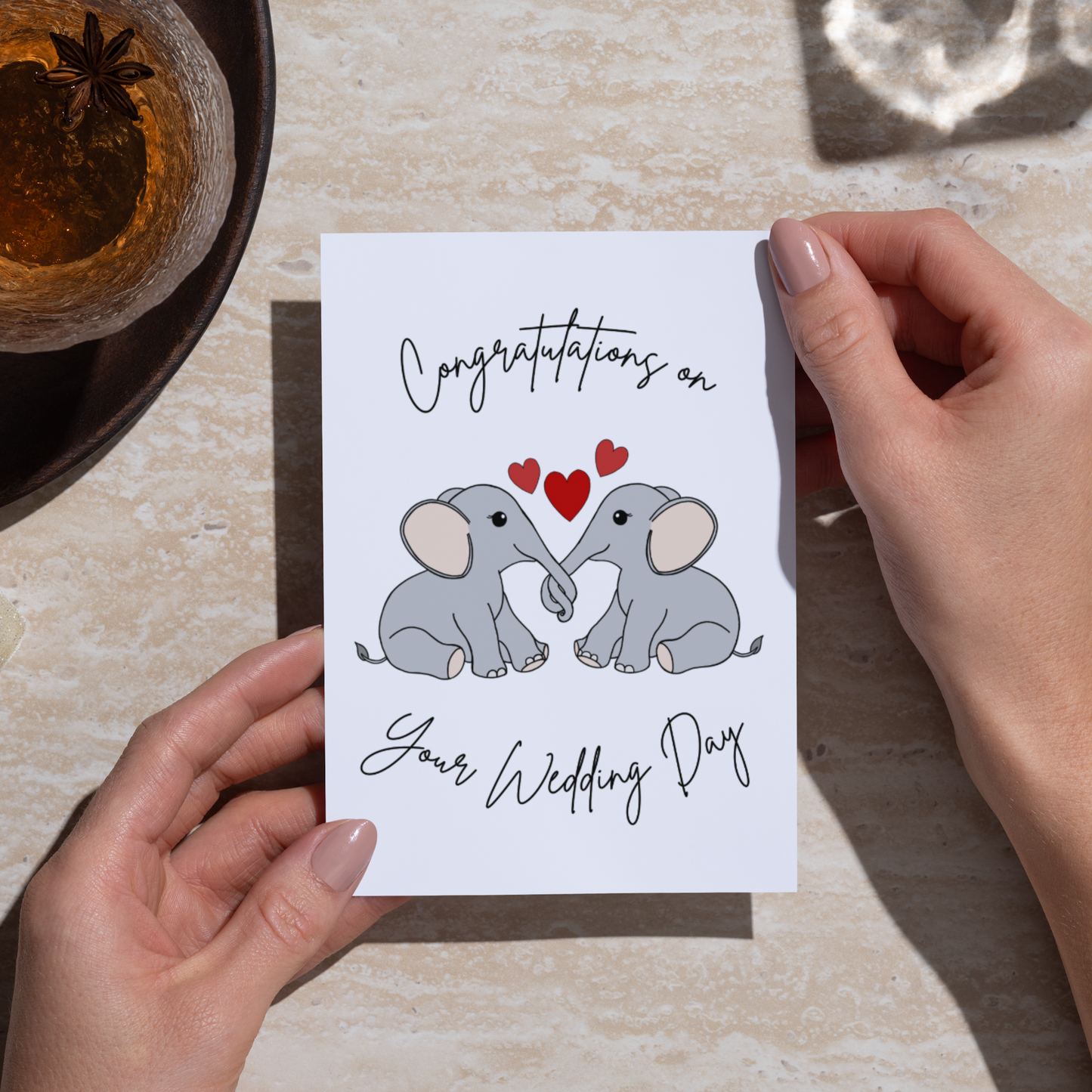 Trunks Tied, Love United Greetings Card – A6 Hand Drawn Wedding Greetings Card with White Envelope