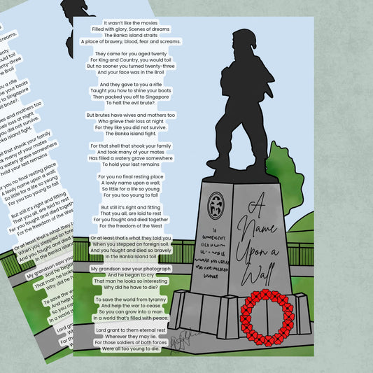 Illustrated remembrance statue and poem print