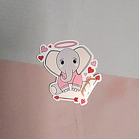 Cartoon elephant sticker with hearts and a halo