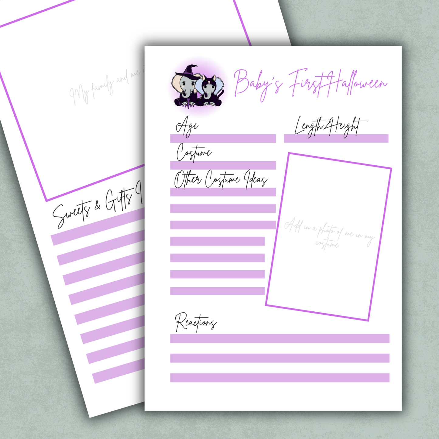 Baby’s First Halloween Page | A5ish 160gsm Baby Memory Book Insert | Alternative Milestone Keepsake