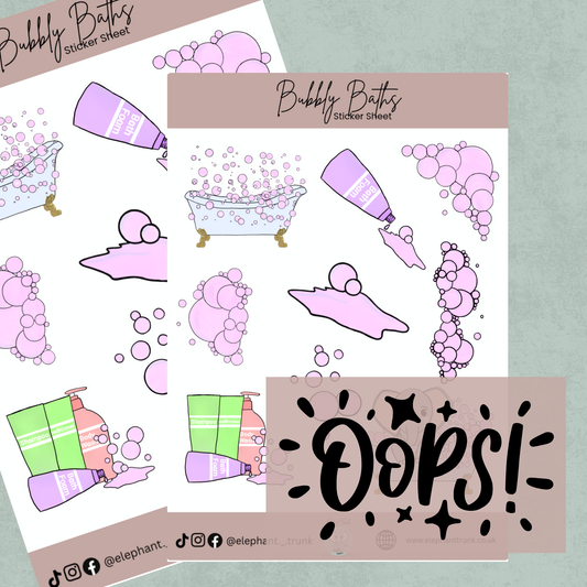 Oops Bubbly Baths Sticker Sheet