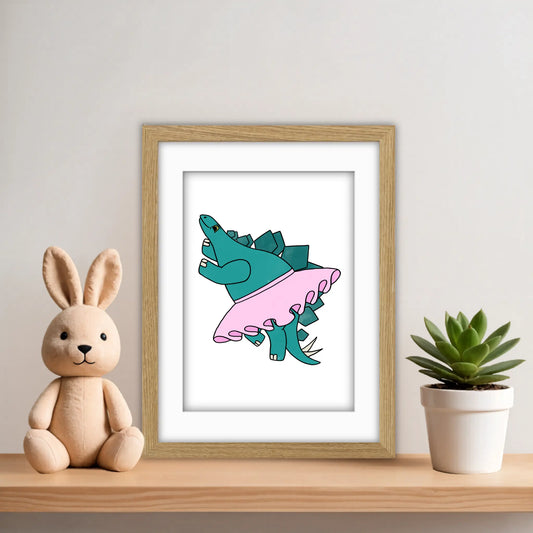 Dino Friends Dancing Stegosaurus Art Print