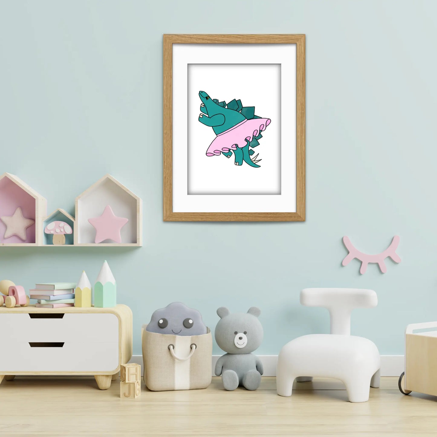 Dino Friends Dancing Stegosaurus Art Print