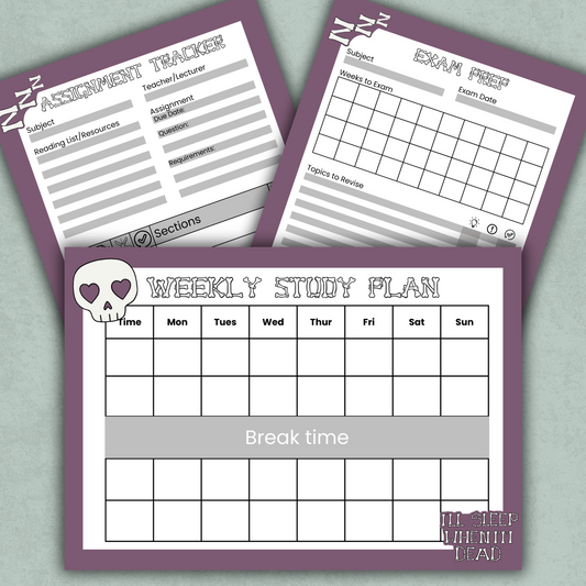 Weekly Study Plan | Gothic Timetable Planner | A5 160gsm Study Sheet | Alternative Stationery