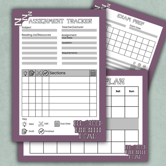 Assignment Tracker Page | Gothic Student Planner | A5 160gsm Stationery