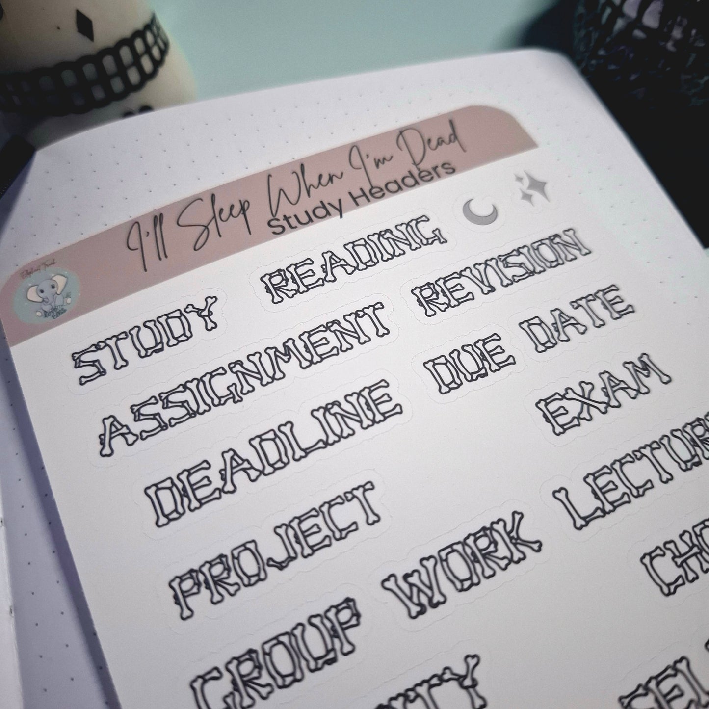 Study Sticker Sheet | Academic Planner Stickers | Gothic Vinyl Matte Stationery