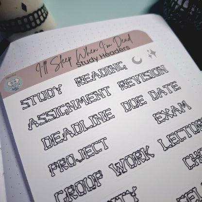Study Headers Sticker Vinyl Sticker Sheet