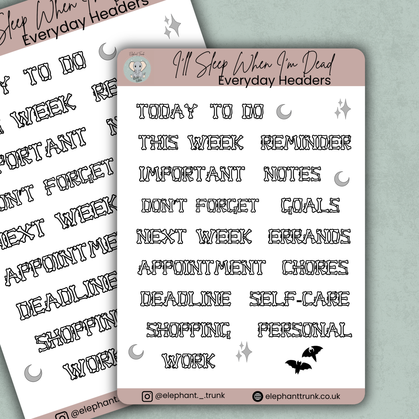Everyday Functional Sticker Sheet | Gothic Planner Stickers | Vinyl Matte Alternative Stationery